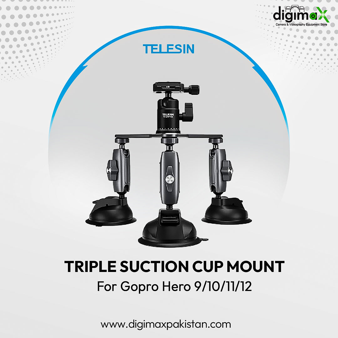 TELESIN Car Mount Triple Suction Cup Mount for Gopro HERO 10 9 8