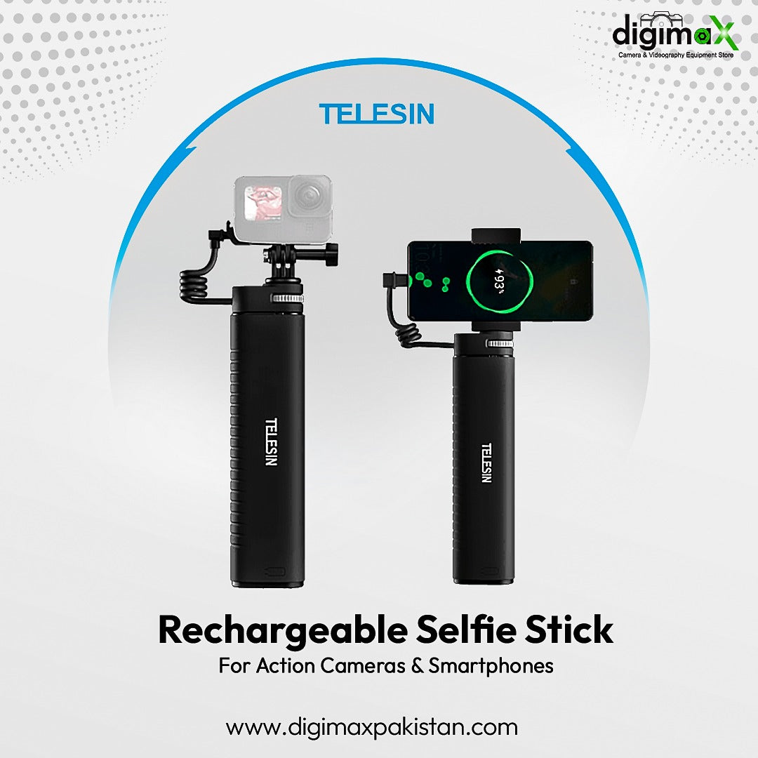 TELESIN Rechargeable Selfie Stick for Action Cameras & Smartphones (3')